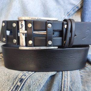 Men's Black Leather Artisan Belt - Handmade